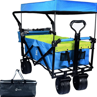 Chariots pliables avec wagons de 140 L pliables avec auvent amovible, chariot pliable avec roues pour tout-terrain avec frein, chariot pliable avec sac isotherme, pour le camping