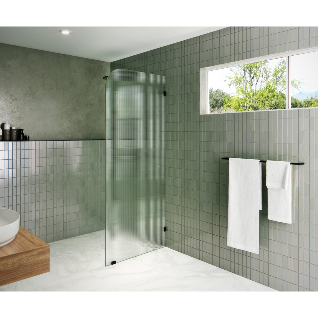 Aurora 32 in. x 78 in. Fully Frameless Fluted Radius Single Fixed Shower Panel Glass Warehouse 