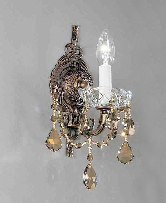 Lampe murale bougie 1 lumières Madrid Imperial, Teck doré Crystalique, Bronze romain