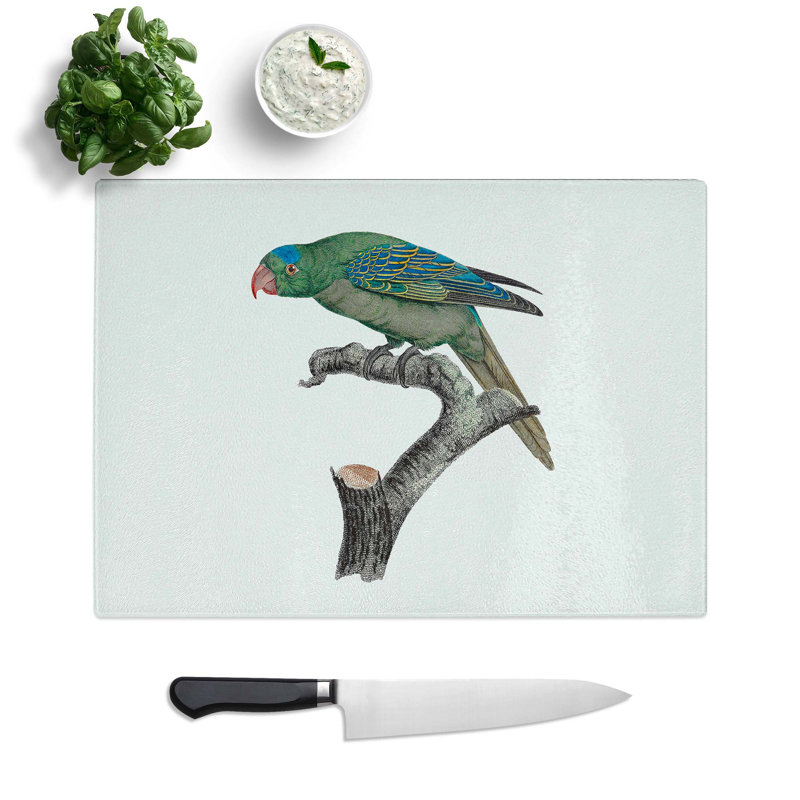 Tempered Glass Naped Parrot Chopping Board, 28.5 cm W x 20 cm L