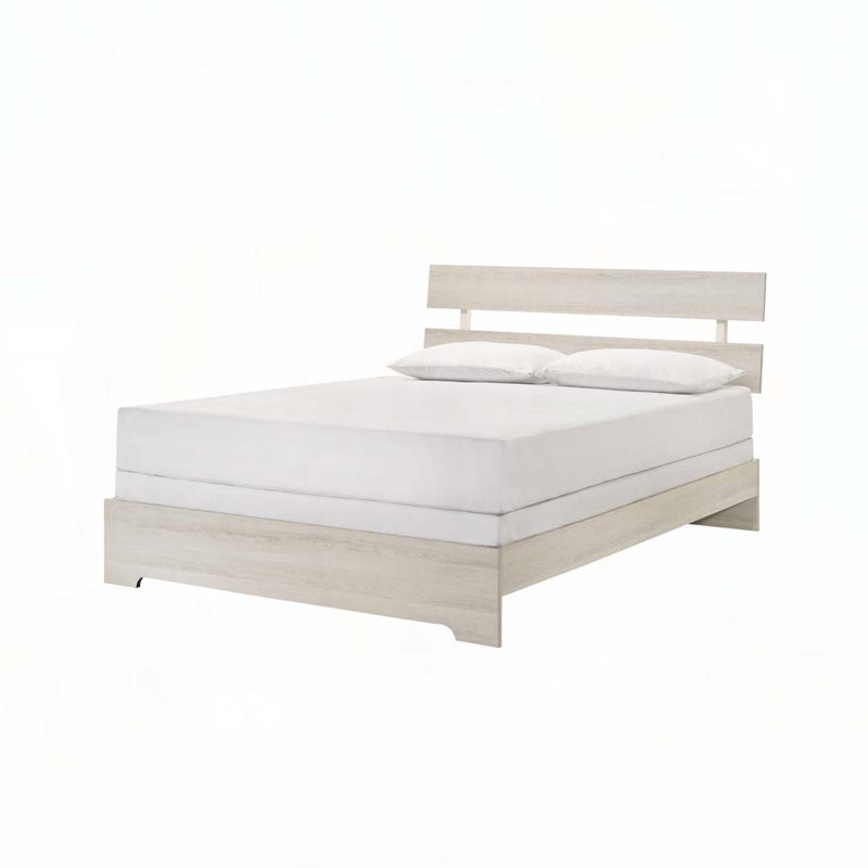 Low-profile Platform Bed, White Washed, Queen