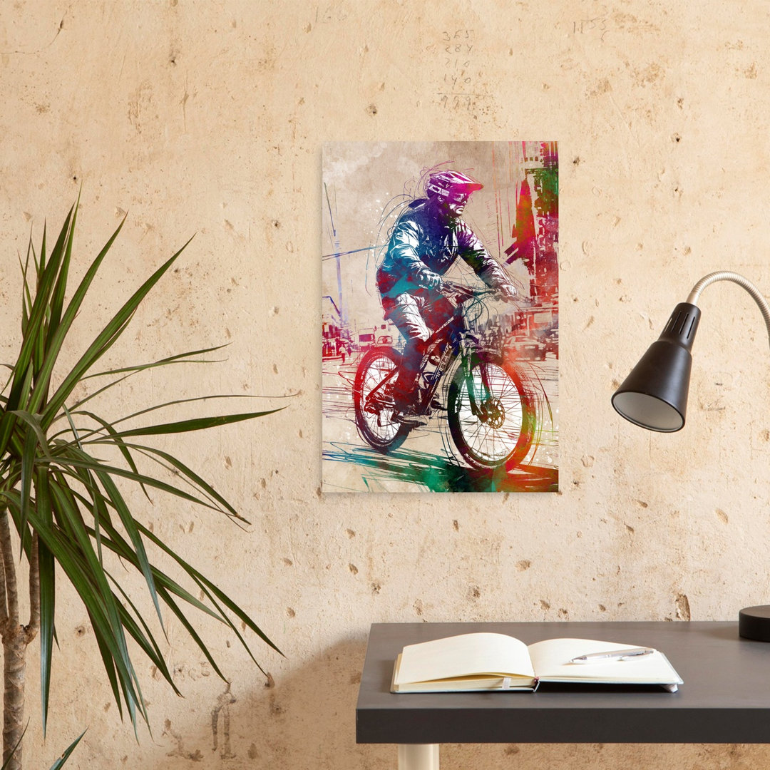 Colorful City Cyclist Contemporary Architecture City Wall Art Print