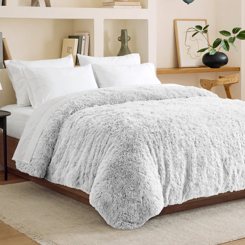 Shaggy Fleece Plush Duvet Cover, King/California King Duvet Cover, White