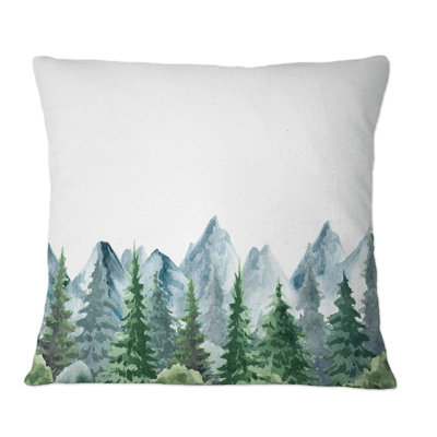 Mountain Landscape With Fir Trees I - Country Printed Throw Pillow