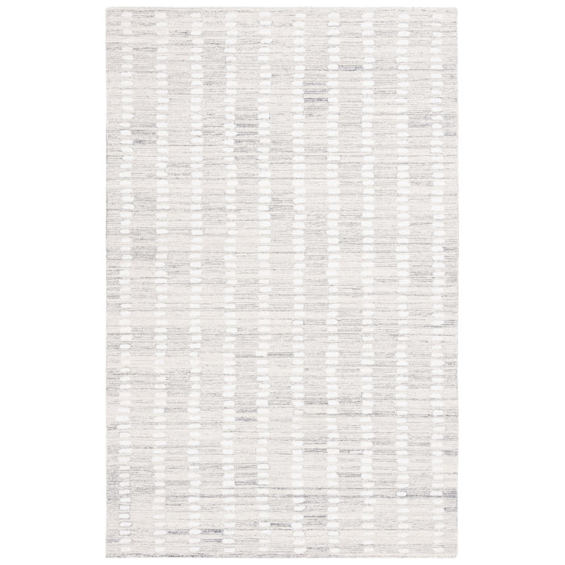 Tapis abstrait argenté / ivoire en laine / chenil / coton touffeté à la main Valirie, Rectangle 3 po x 5 po