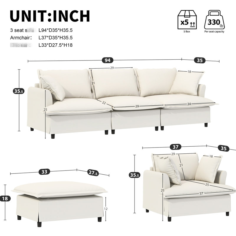 Modulaire pour le salon: canapé modulaire en chenille 3 pièces avec, siège, fauteuil, 5 sièges Mobilier: Chambre à coucher
