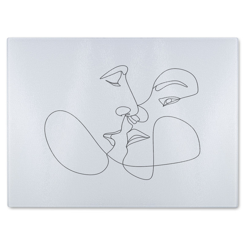 Couple kiss in line art Designer Glass Chopping Board, 40cm L x 28cm W