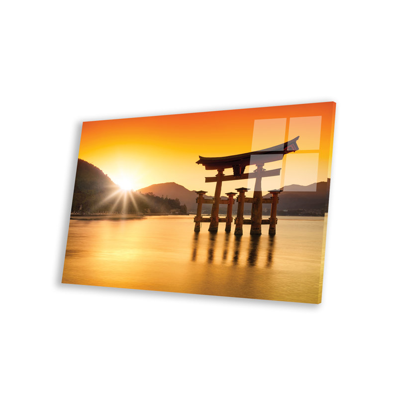 Porte Torii au coucher du soleil, île de Miyajima, Japon sur plastique / acrylique par Jan Becke