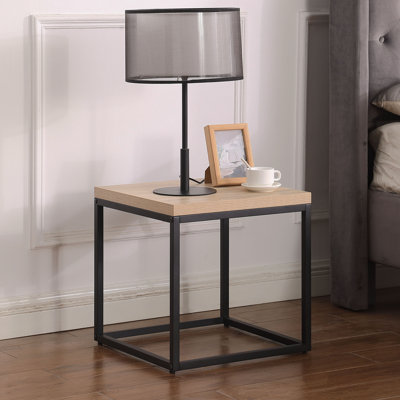 Table de chevet carrée en bois et métal pour salon, finition chêne naturel | Idée de cadeau