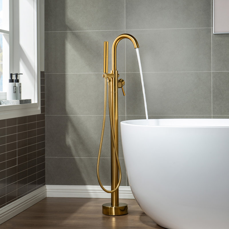 Cove 1 Handle Bathroom Freestanding Tub Filler with Diverter, Bushed Gold