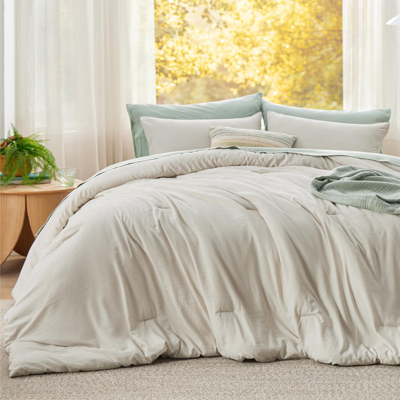 Bedsure Reversible Prewashed Comforter Set, Full Comforter + 2 Standard Pillowcases, Beige