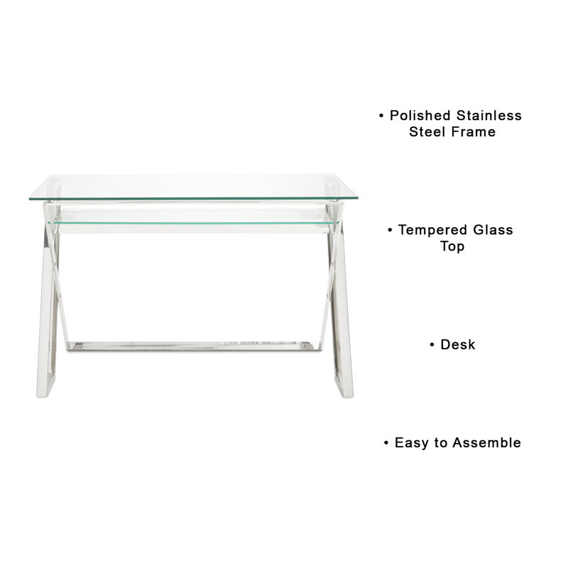 Ridgeton Glass Top Metal Base Writing Desk