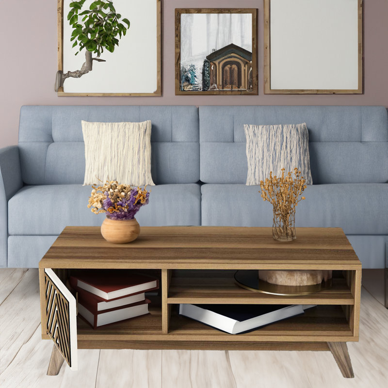 Beil Coffee Table with Storage, Walnut/White
