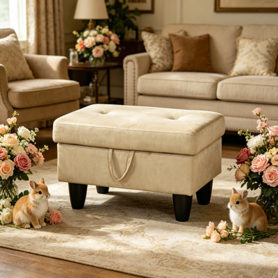 Banc de rangement avec repose-pieds 28,5 po en faux suède à losange capitonné, banc à chaussures pour l'entrée, banc de bout pour le salon de la chambre à coucher, beige, beige