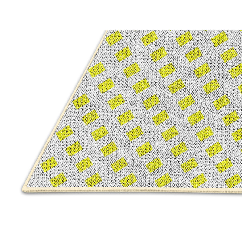 Blanc géométrique/jaune Tapis décoratif, Rectangle 5 pi x 7 pi