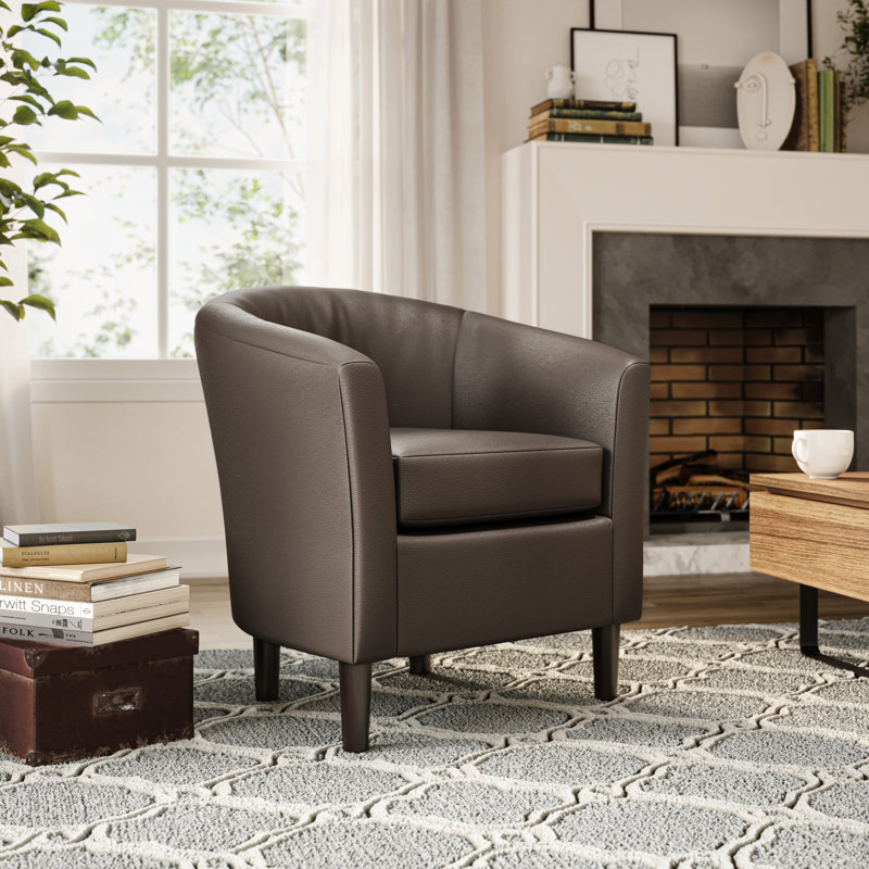Fauteuil demi-tonneau de 27 po Scarlet, Similicuir brun foncé