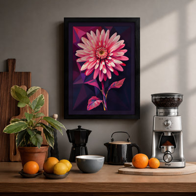 Pink Gerbera Geometric Botanical - Framed Print