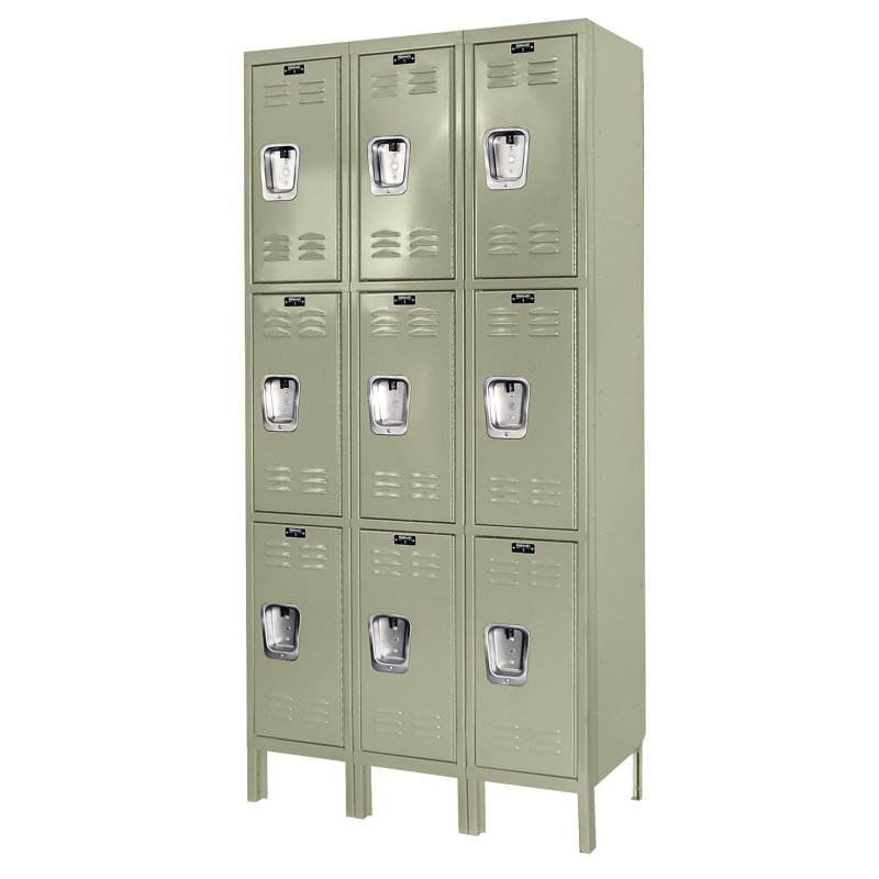 Tan Triple Tier Steel Freestanding Lockable Locker