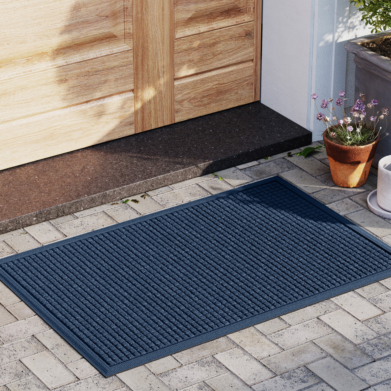 WaterHog Squares Non-Slip Doormat, Rectangle 2' x 3', Navy