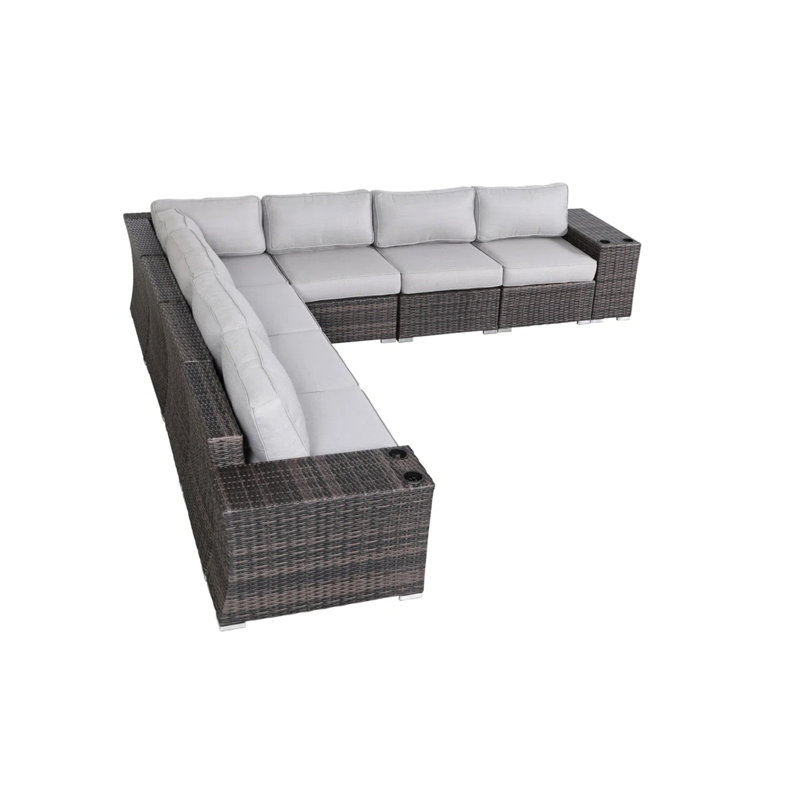 Instant Setup 6 - Person Outdoor With Frame, Cushions, And Machine Washable Covers Fully Assembled Sectional Marine Grade Weather Integrated Cup Holders