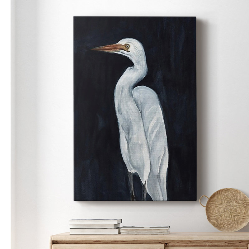 Calm Great Egret I, toile tendue avec châssis de qualité supérieure - prête à être accrochée, H 12 po x l 8 po x P 1 po