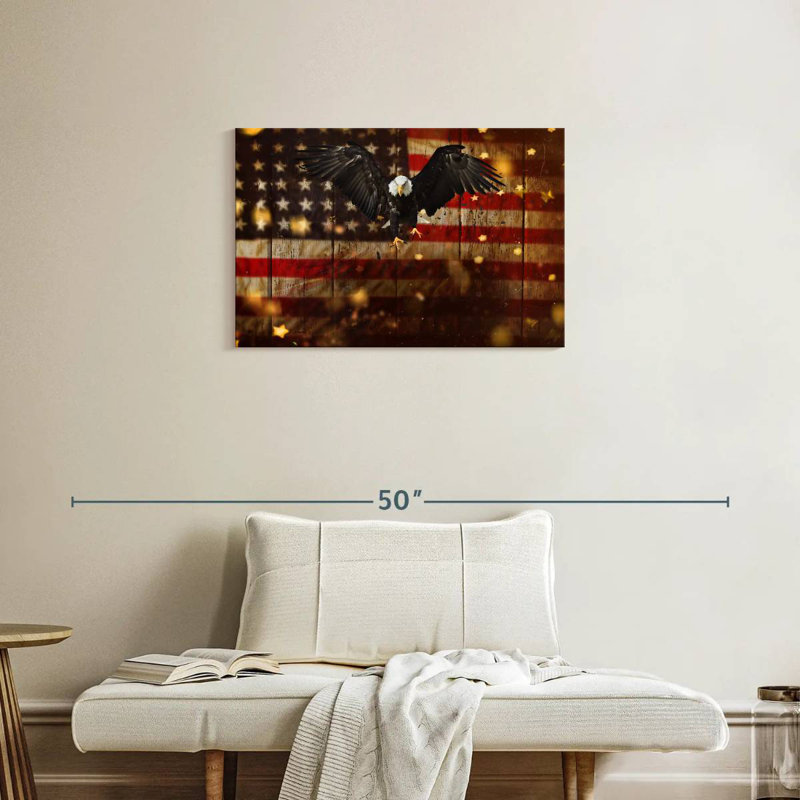 Brampt US Flag With Flying Bald Eagle, 20" H x 30" W