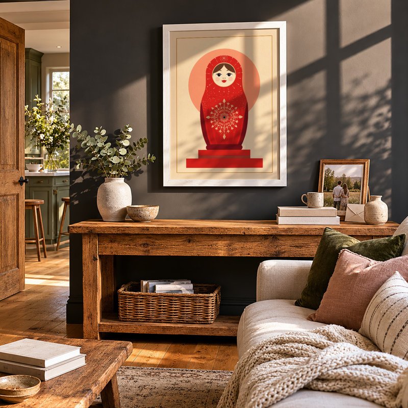 Russian Nesting Doll Retro - Framed Print, A2 - 59.4 x 42.0 cm, White