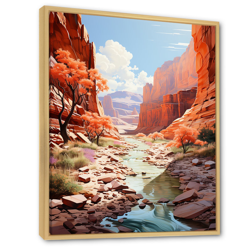 «Desert Canyon Water Stream», reproduction sur toile, Cadre naturel flottant, H 20 po x l 12 po
