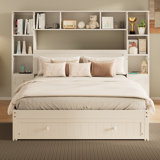 Pine Wood Platform Bed With All-In-One 2 Nightstand