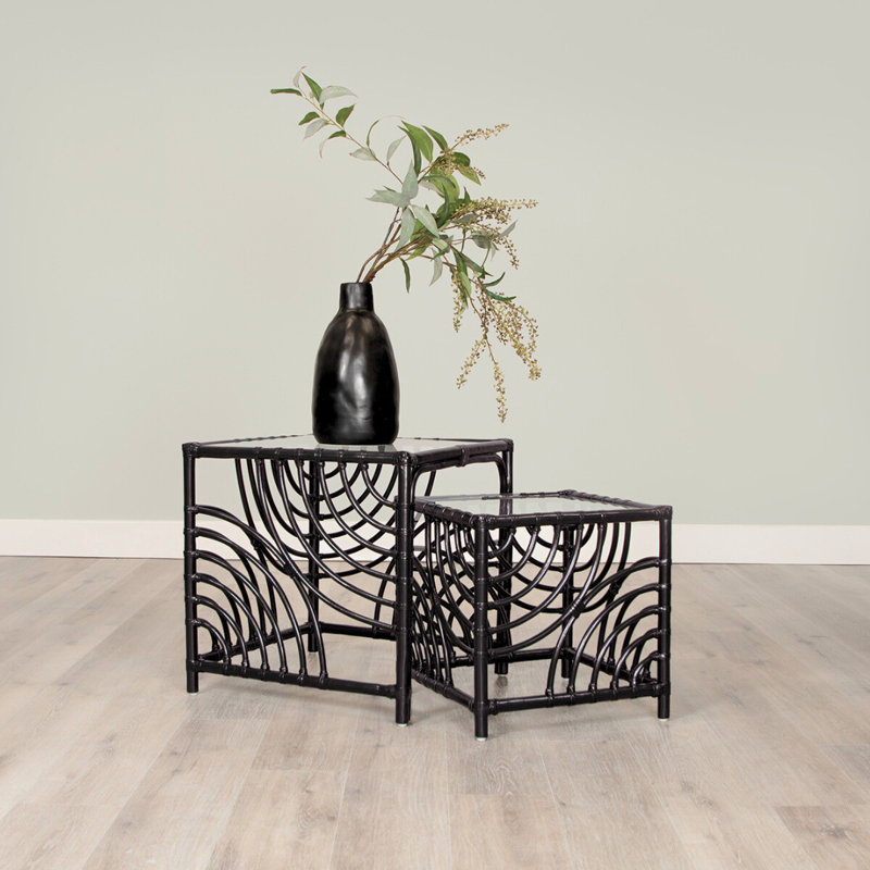 Swirl Glass Nesting End Table, Black