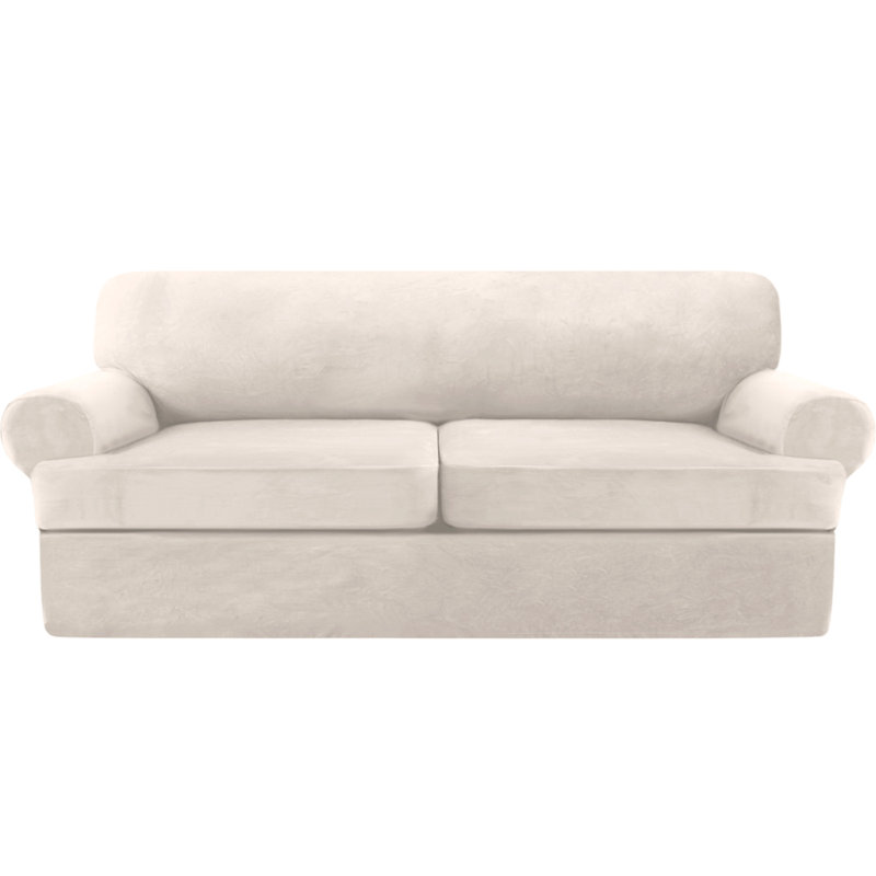 Housse en velours extensible pour canapé en T de 3 pièces pour 2 housses de canapé avec 2 housses de coussin en T individuelles Lavable à la machine