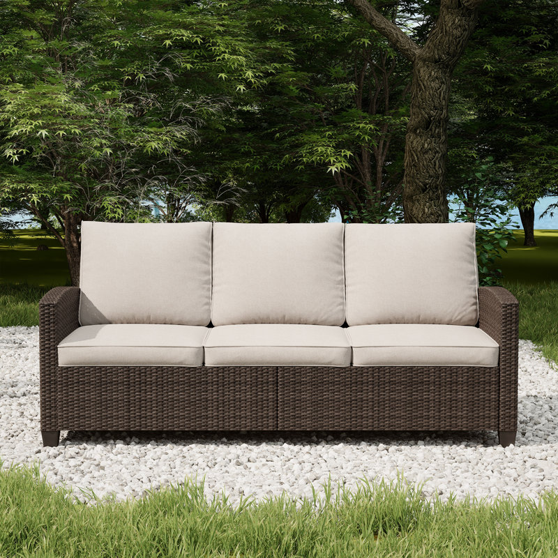 Canapé de patio extérieur en osier 71,1 po Thavy, Beige
