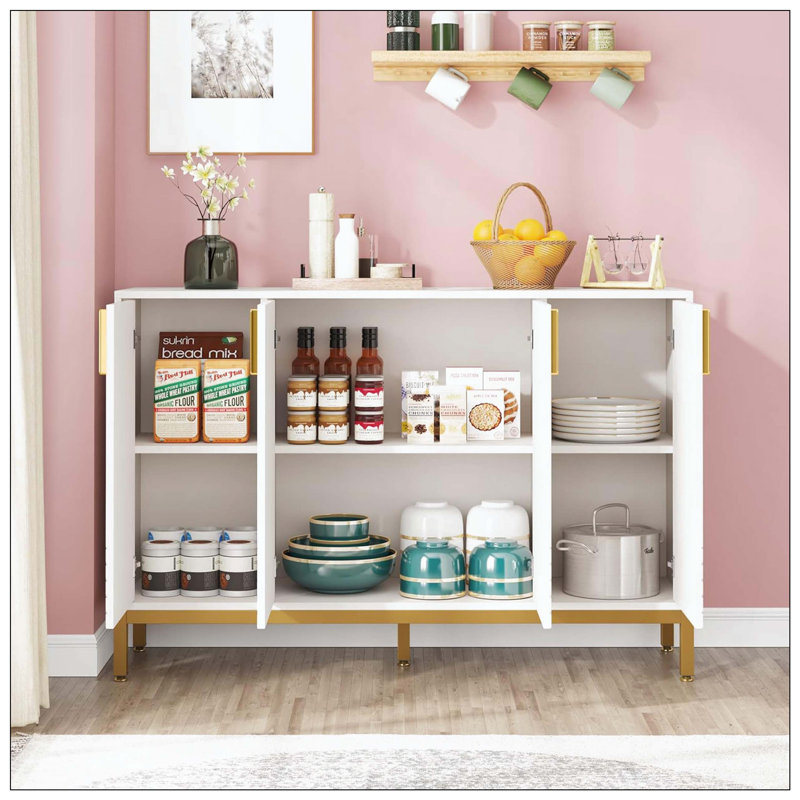 Buffet de luxe avec portes géométriques et rangement, Blanc