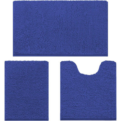 Bathroom Mat Set Of 3, Bath And Toilet Mat Set,Ultra Soft Chenille Bath Mat Non Slip,Bath Mat Sets 3 Piece Washable,Super-Absorbent Bath(Royal Blue Bath Set)
