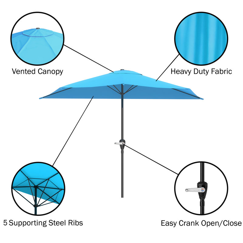 Brilliant Blue Half Round Aluminum Patio Umbrella with Easy Crank