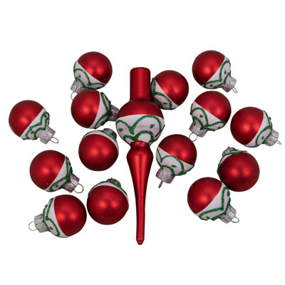 Décoration pour sommet de sapin givré rouge et blanc 15 carats avec boules de Noël