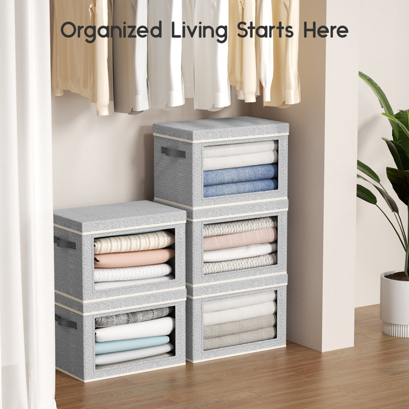 Grands bacs de rangement avec couvercles - cubes de rangement en tissu avec fenêtre, bacs pliables pour les vêtements, grands paniers pour chambre à coucher, dortoir, bureau, paquet de 6