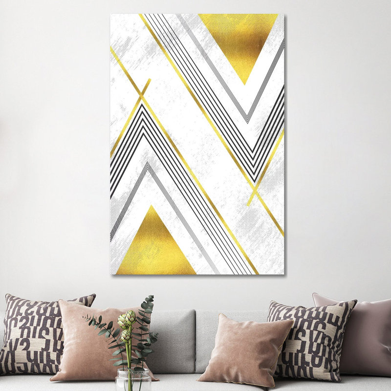 Geometric Art No. 5 Gold by Melanie Viola - Print on Canvas, 152.4cm H x 101.6cm W x 3.81cm D, Wrapped Canvas
