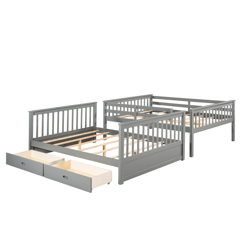 Lit superposé gris espace avec tiroirs et échelles et rangement confortables - Améliore l'utilisation de l'espace dans la chambre à coucher