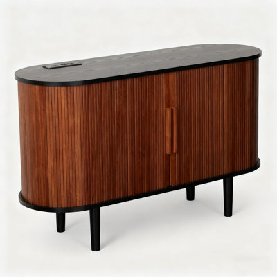 Sideboard Buffet Cabinet(brown) - Modern Fluted Storage Cabinet (47.25in W X15.75in D X28.75in H), Tambour Sliding Doors, 2 Sockets+2 Usb+1 Type-c - Solid Wood Legs, Mdf Build, Anti-dumping Device - Dining/living/office Use, Tv Stand