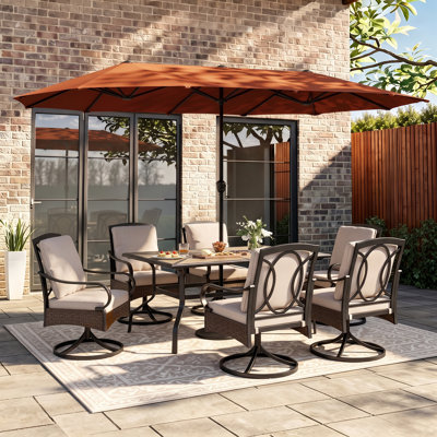 6 - Person Rectangular Outdoor Dining Set with Swivel Chairs & Thick Cushions