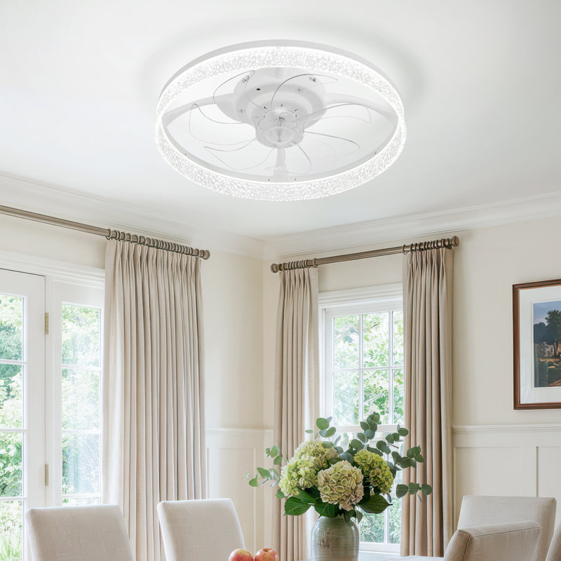 Ventilateur de plafond encastré blanc l 13 po avec lumière, télécommande et 6 vitesses, à intensité variable pour la chambre à coucher et les espaces de vie