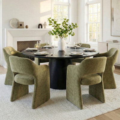 6 - Person Dining Table Sets With Round Table & 6 Upholstered Fabric Chairs