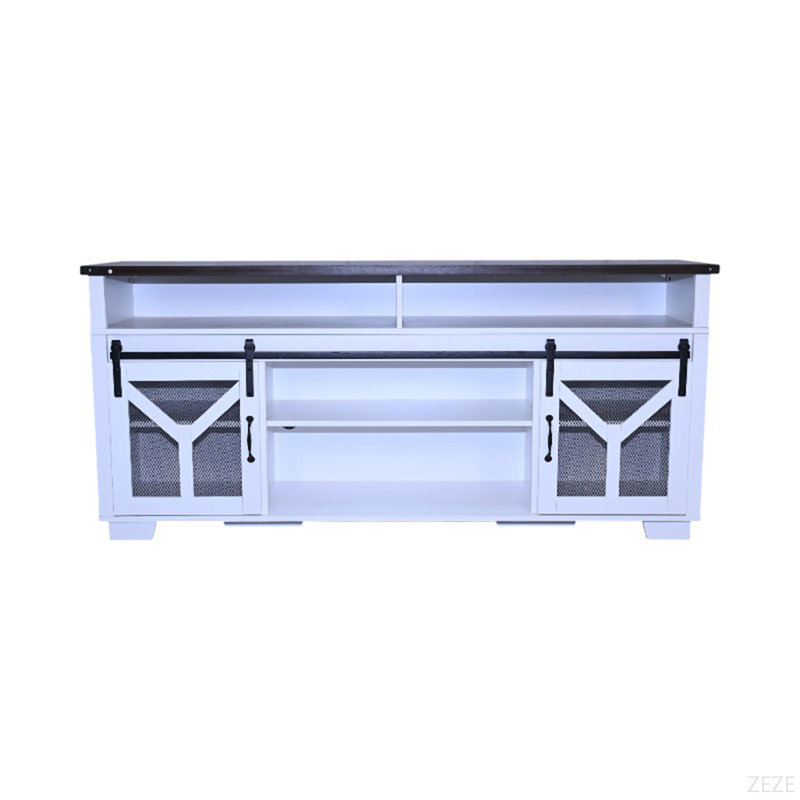 Meuble télé 65,3 po avec bandes lumineuses DEL et bande décorative en Y, Blanc / Brun