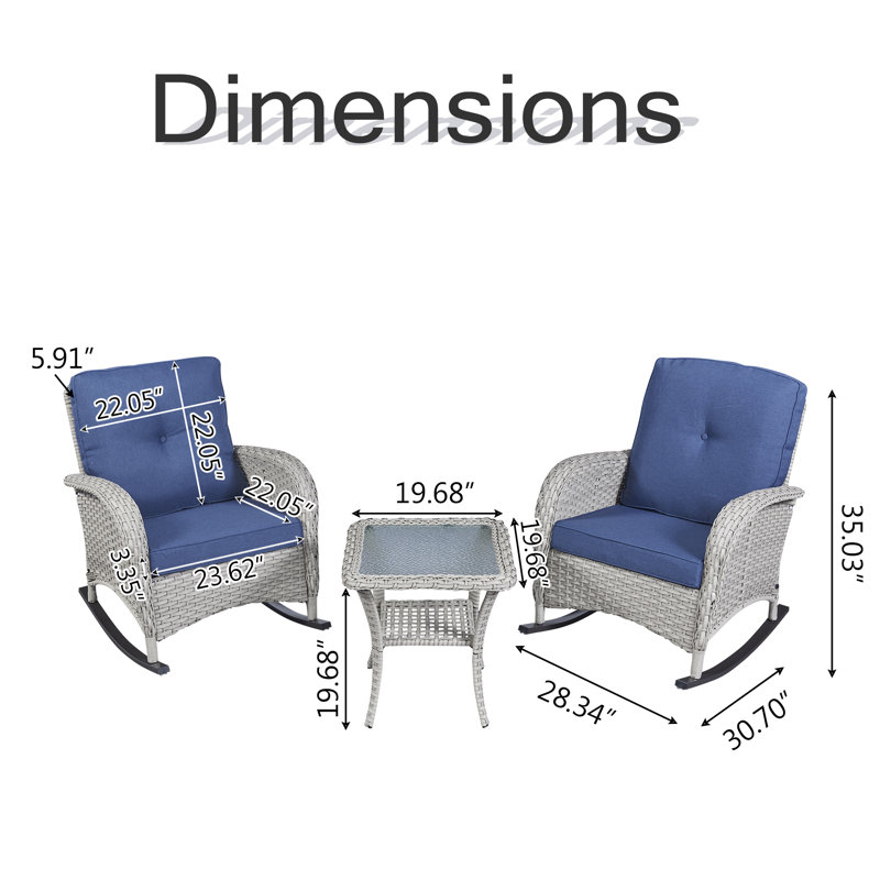 Ensemble de chaises berçantes d'extérieur en rotin et osier Gaetanino avec table d'appoint (2 chaises et 1 table d'appoint)