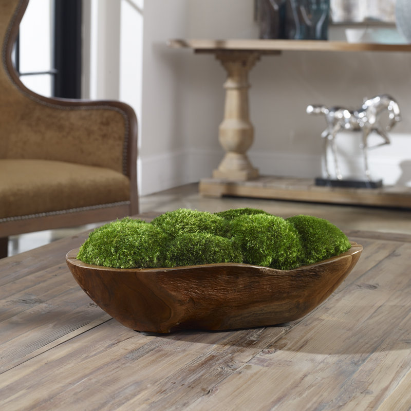 Kinsale Moss Green Teak Wood Centerpiece Bowl