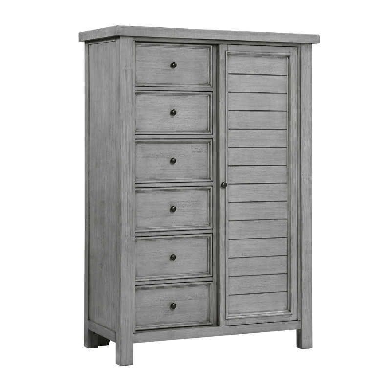 Commode Daisy, placage de manguier gris, 8 tiroirs, boutons en métal bronze
