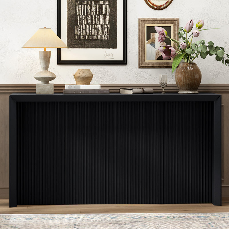 Console élégante en placage de bois pour vestibule - 30,56 po de hauteur, entrée sophistiquée au design unique de couleur noire