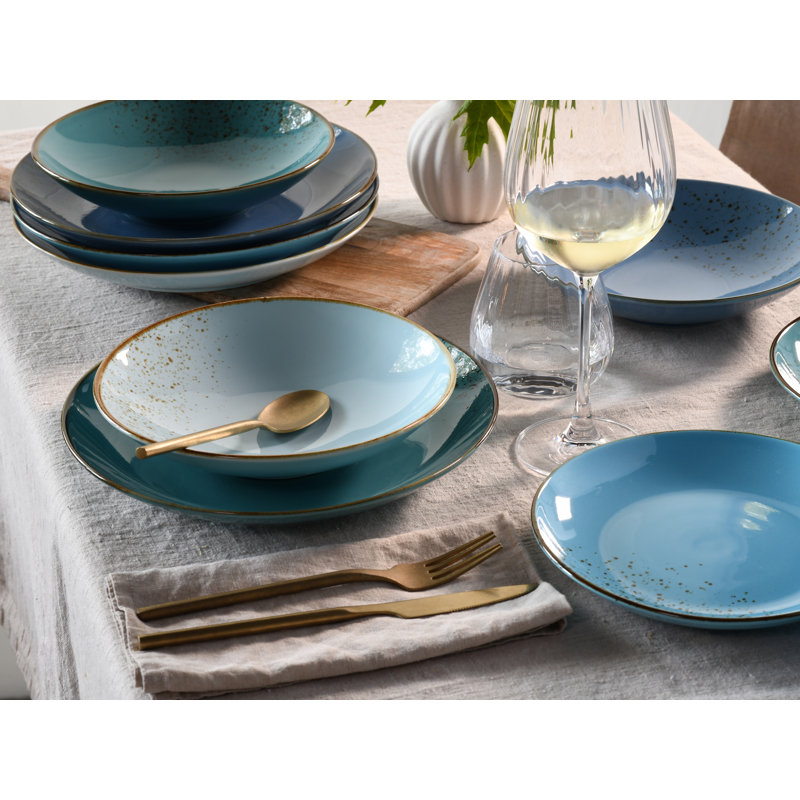 12-Piece Nature Collection Stoneware Crockery Set For 4 People, Blue/Gray