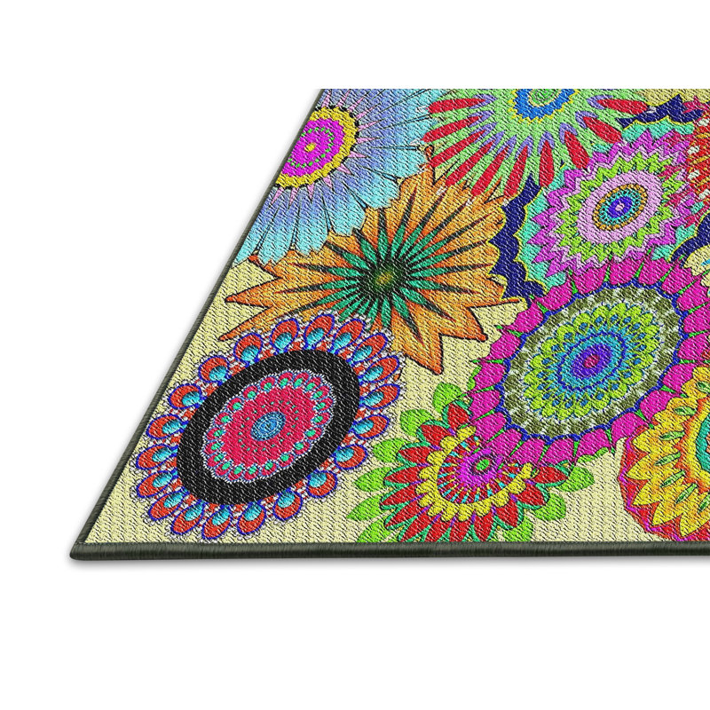 Tapis abstrait jaune / bleu / rouge, Rectangle 5 pi x 8 pi